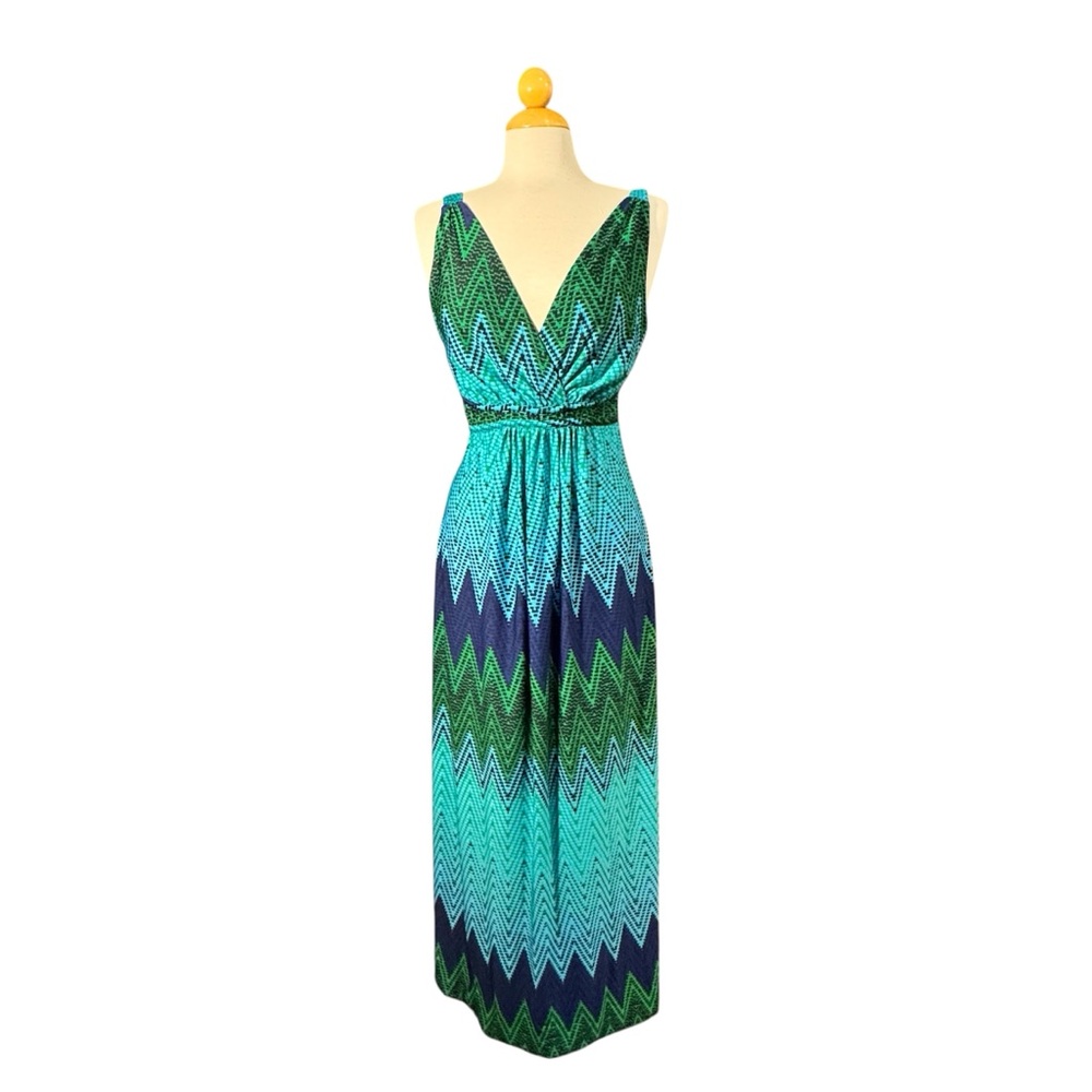 SMITH Chevron Maxi Dress in Teal, Green & Navy - Picture 1 of 7
